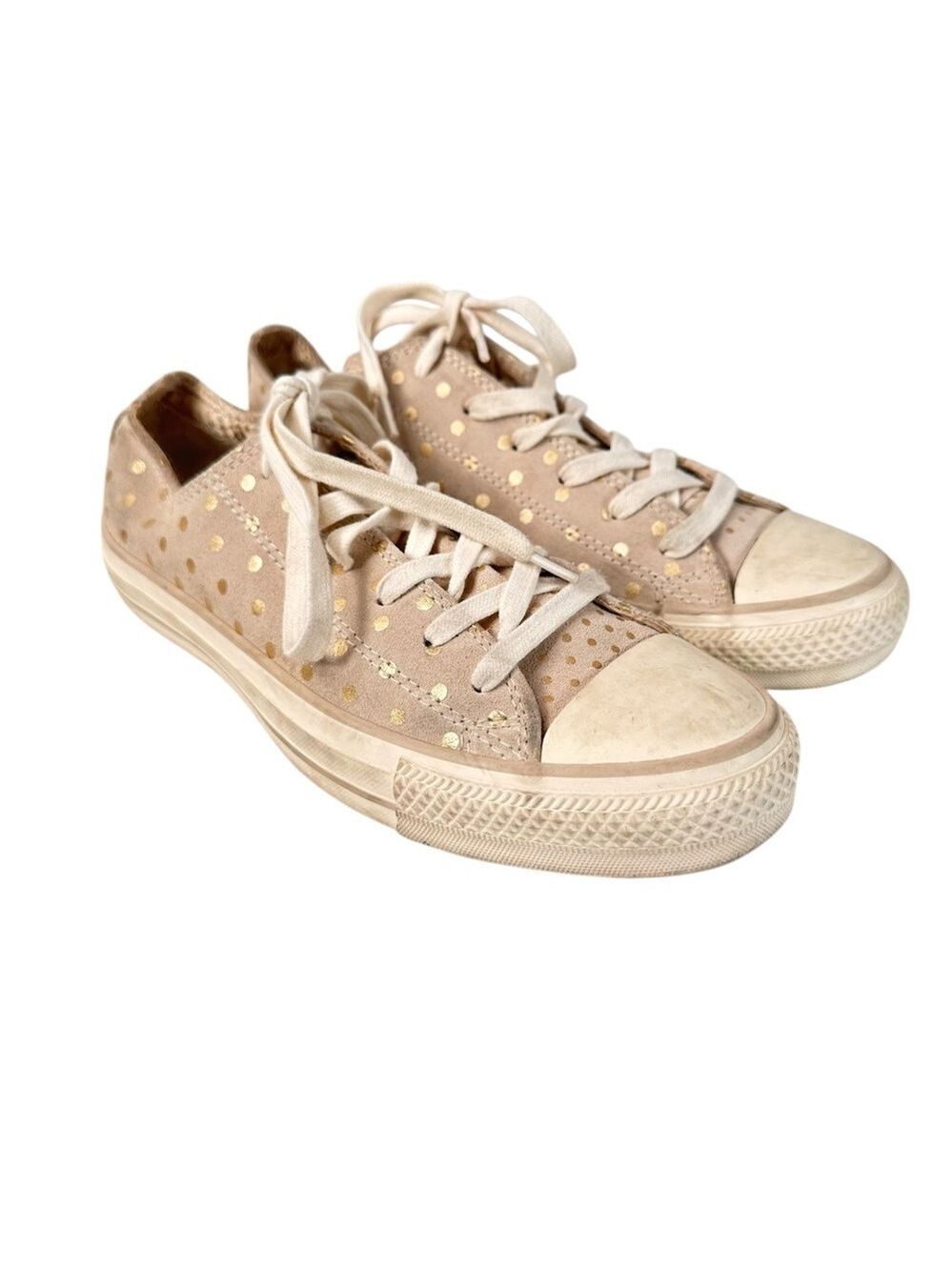 Converse Chuck Taylor Low Beige Gold Polka Dot Suede Sneakers Womens 9 Y2K